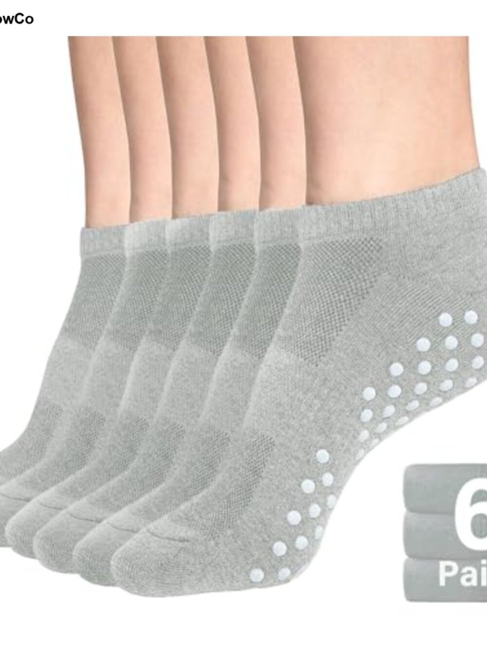 6-Pack Low Cut Grippy Socks for Yoga Pilates, Non-Slip No Show Athletic Socks